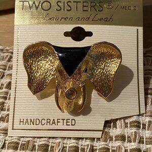 Two Sisters Lauren and Leah Gold Tone Elephant Brooch